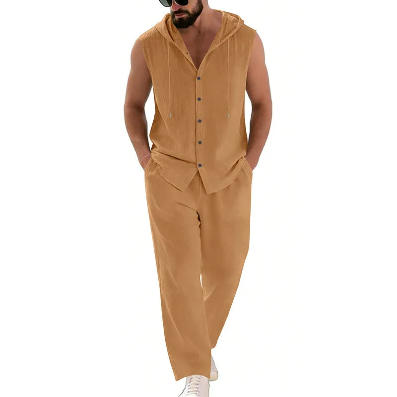 Herren-Leinen-Kapuzenpulli und -Hose Set – Atmungsaktiver Freizeitanzug