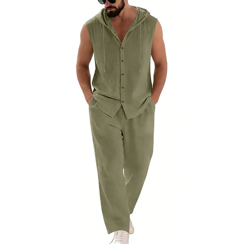 Herren-Leinen-Kapuzenpulli und -Hose Set – Atmungsaktiver Freizeitanzug