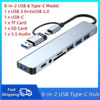 TYPE-C Hub USB3.0 Hub 8-in-2 USB-Verteiler mit SD/TF-Kartenleser & 3,5-mm-Audiobuchse für MacBook/PC/Laptop/Tablet-Geräte Splitter