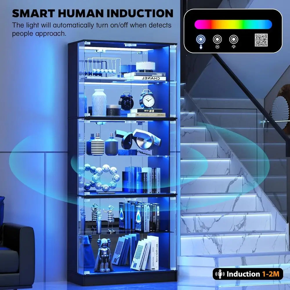 Vetrina Espositiva 6 Ripiani 180cm con Luci RGB e Specchio