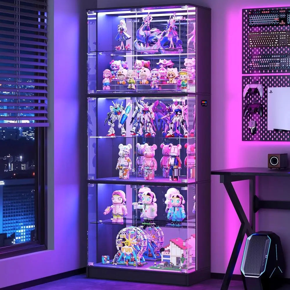 Vetrina Espositiva 6 Ripiani 180cm con Luci RGB e Specchio