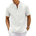 Herren Henley-Shirt aus Baumwollleinen – Kurzarm, lässiger Strand-Stil