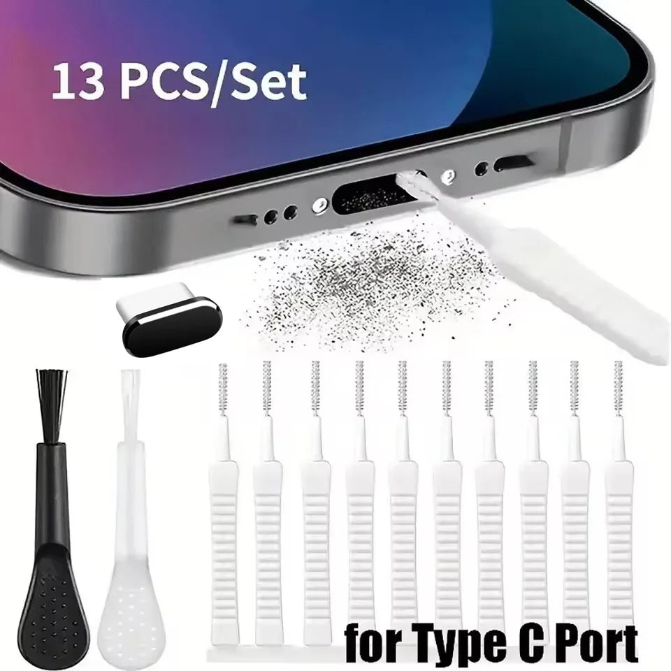 Kit Pulizia Smartphone – Spazzole, Tappi Antipolvere e Pennelli per iPhone, Samsung, Xiaomi