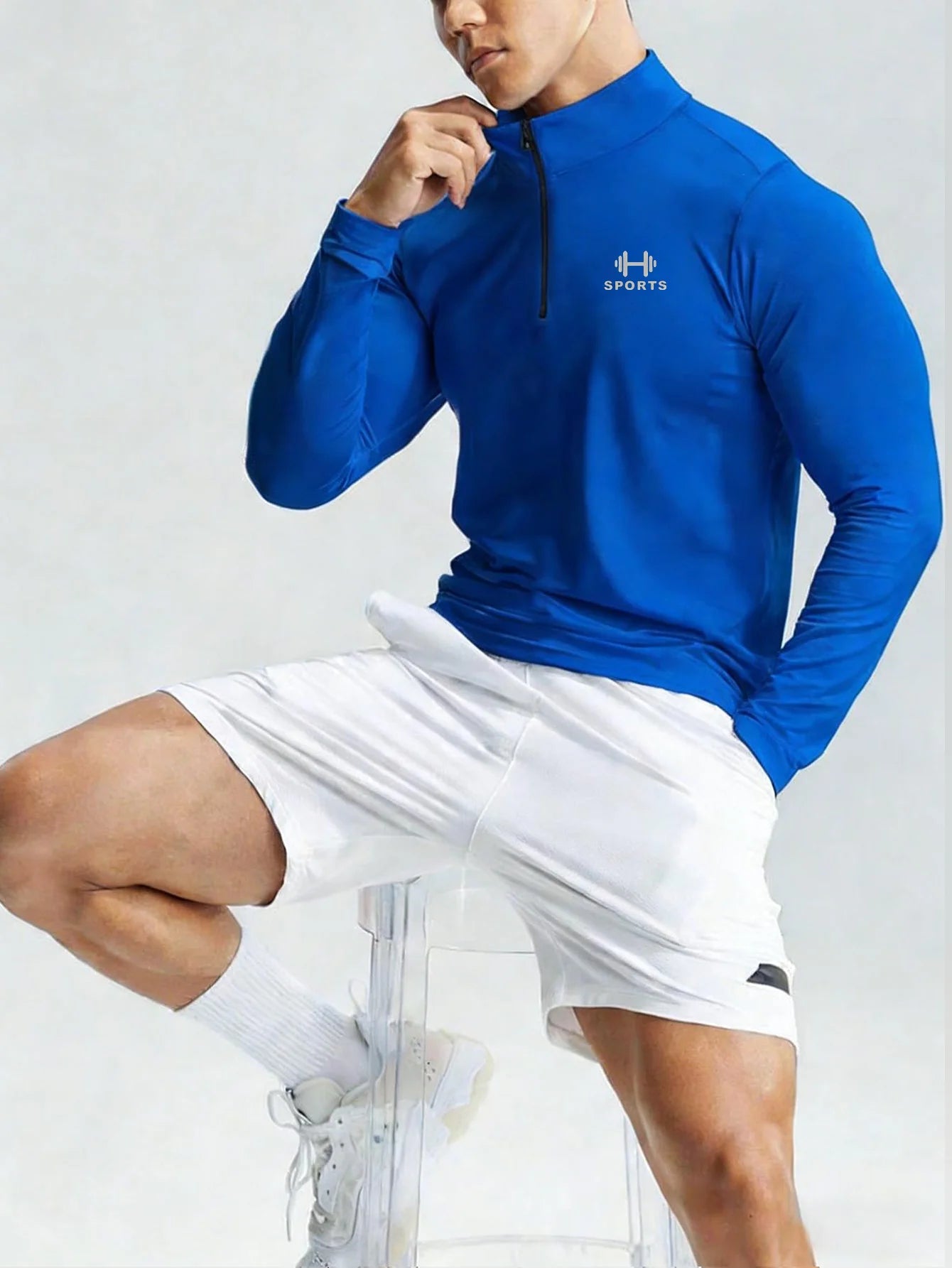 Maglia Sportiva Uomo Manica Lunga con Mezza Zip – Asciugatura Rapida in Poliestere per Palestra e Sport