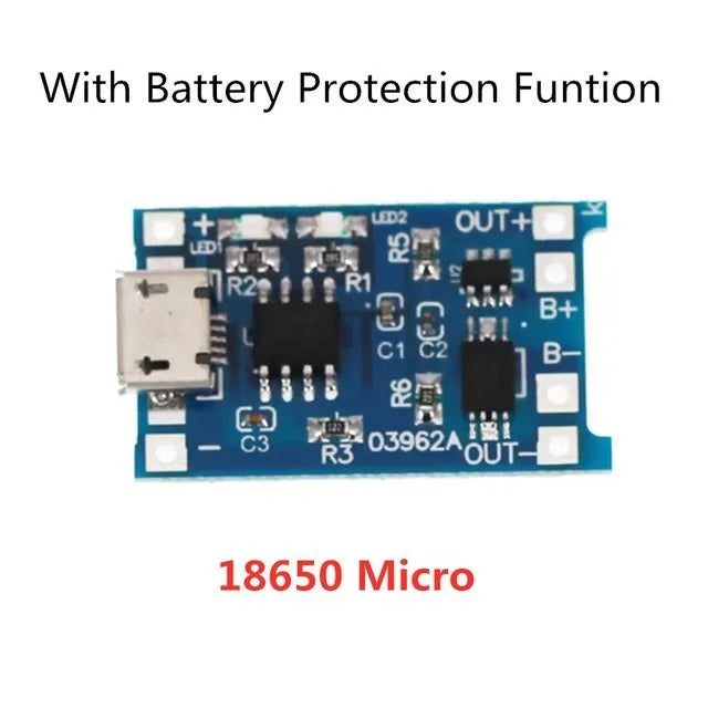 Modulo Caricabatterie TP4056 18650 con Protezione – Micro USB / Type-C / Mini USB