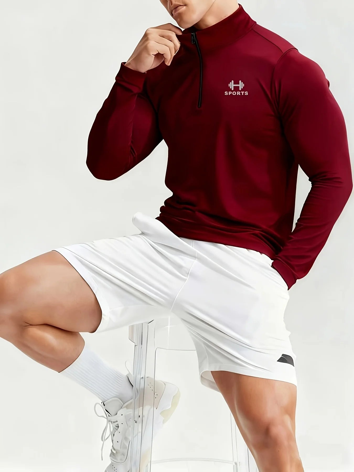 Maglia Sportiva Uomo Manica Lunga con Mezza Zip – Asciugatura Rapida in Poliestere per Palestra e Sport