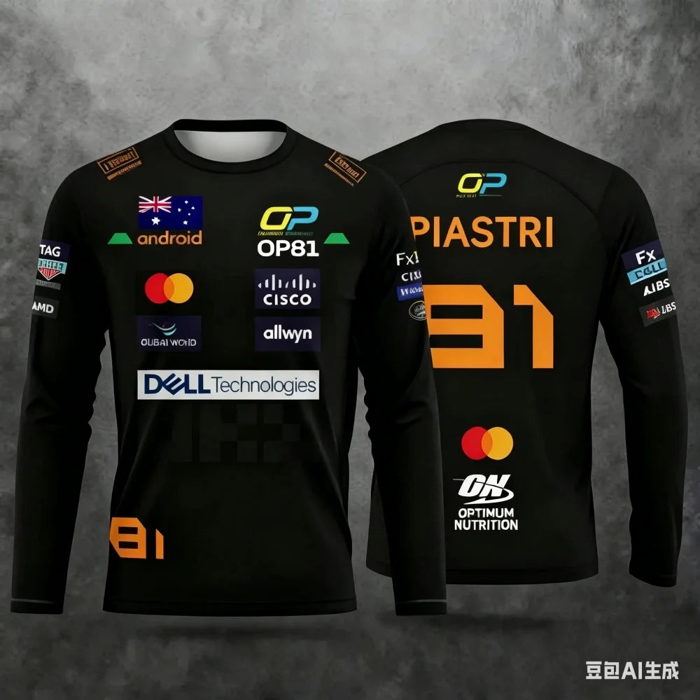 Top Manica Lunga Stile Racing Norris No.4 – Tessuto Traspirante Asciugatura Rapida per Fan e Sport